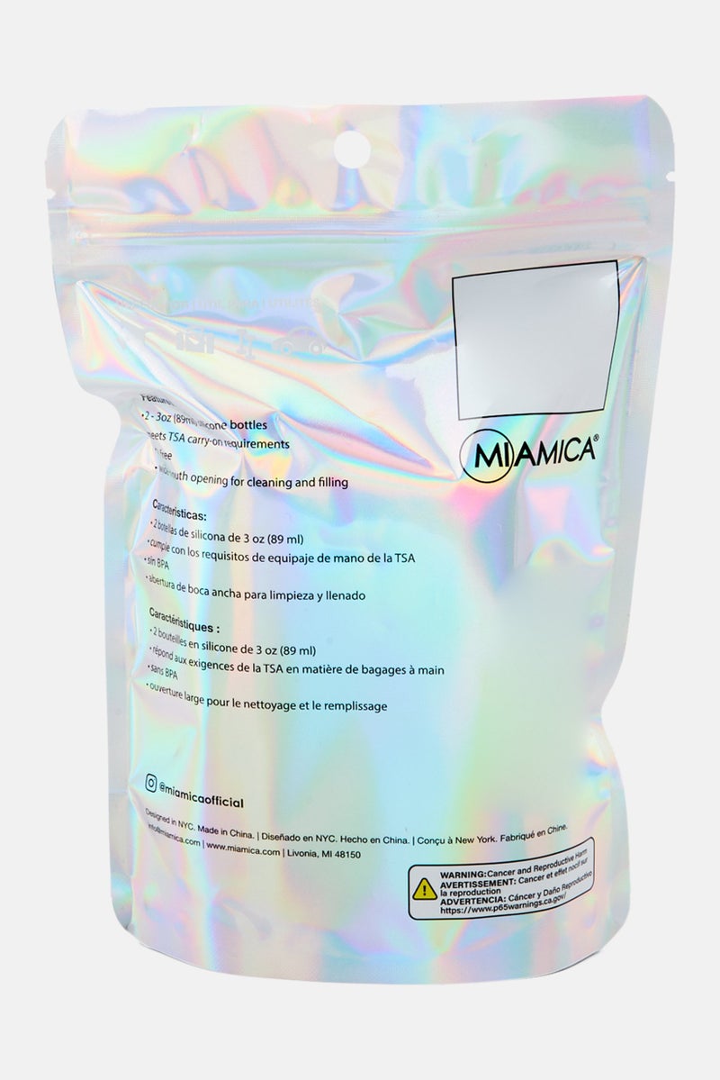 Miamica 2 Pcs Printed Silicone Bottle Set 89ml, Black - Image 2